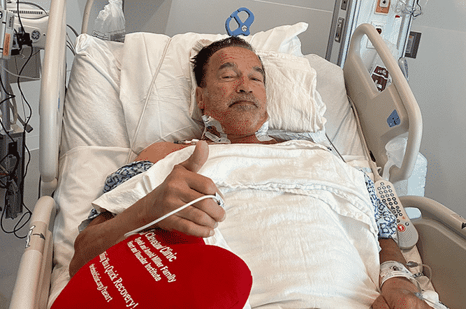 picture of Arnold Schwarzenegger after heart valve surgery